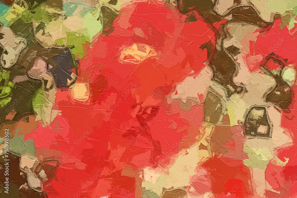 Naklejka premium Oil paintings and various flowers, roses, peonies, birds, abstract landscapes, lotus leaves, and lotus flowers