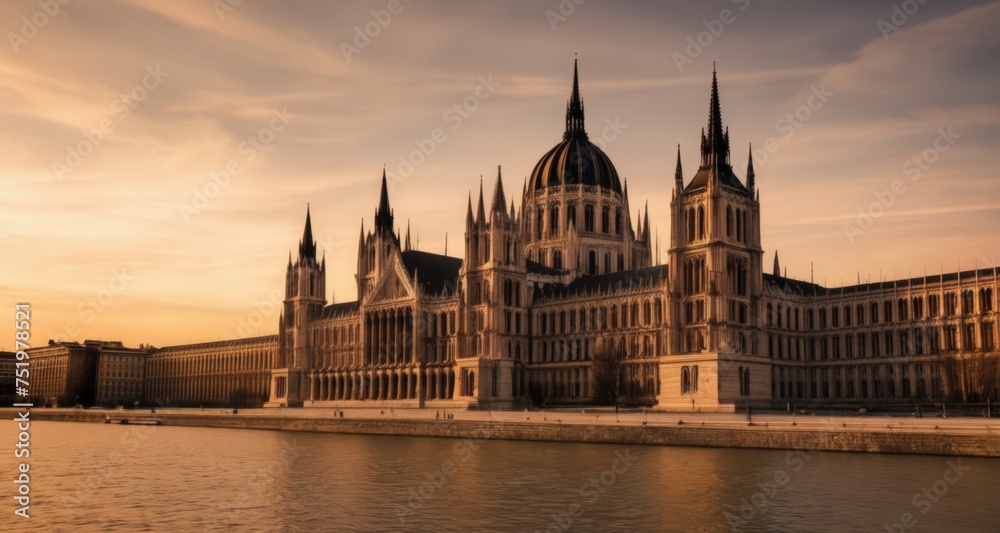 Fototapeta premium Elegant architectural marvel by the water's edge
