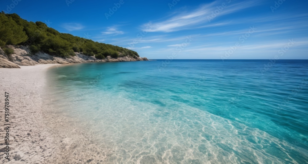 Fototapeta premium Tranquil beach paradise under a clear sky