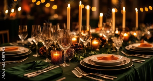  Elegant table setting with candles and wine glasses  ready for a special occasion