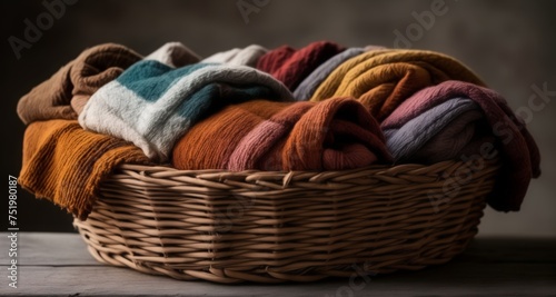  A cozy collection of colorful blankets in a woven basket