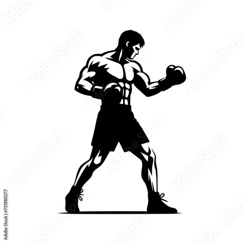 Black silhouette of a man in a boxing stance. vector logo for martial arts.