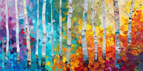 Artistic Interpretation of Birch Trees in Varied Styles. Generative AI 