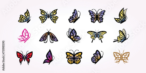 set bundle icon of butterfly icon logo vector vintage template. illustration design of insect metamorphose © PyruosID
