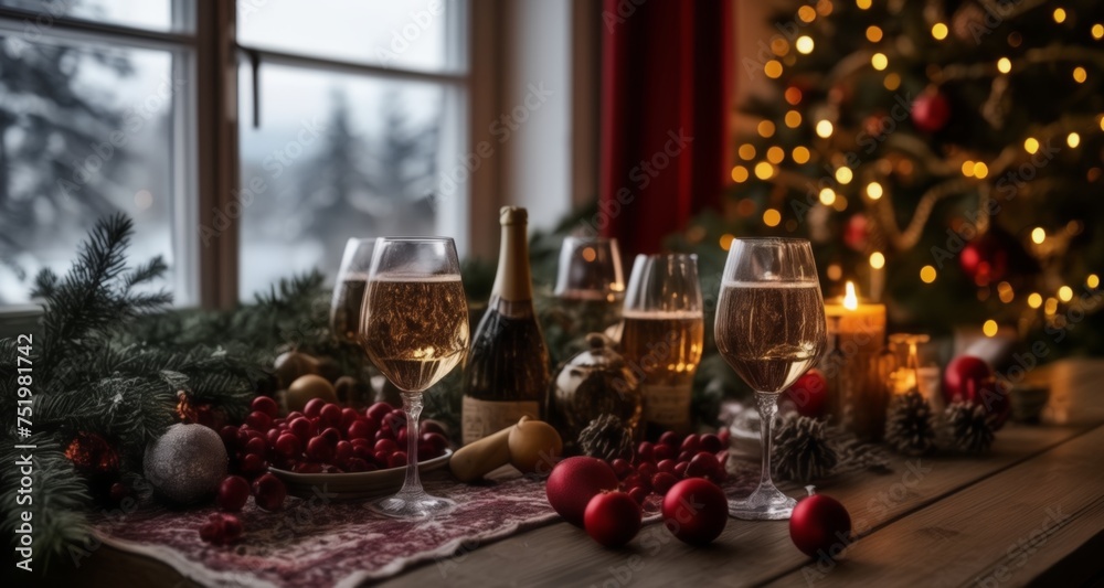  Warm holiday cheer with wine and festive decorations
