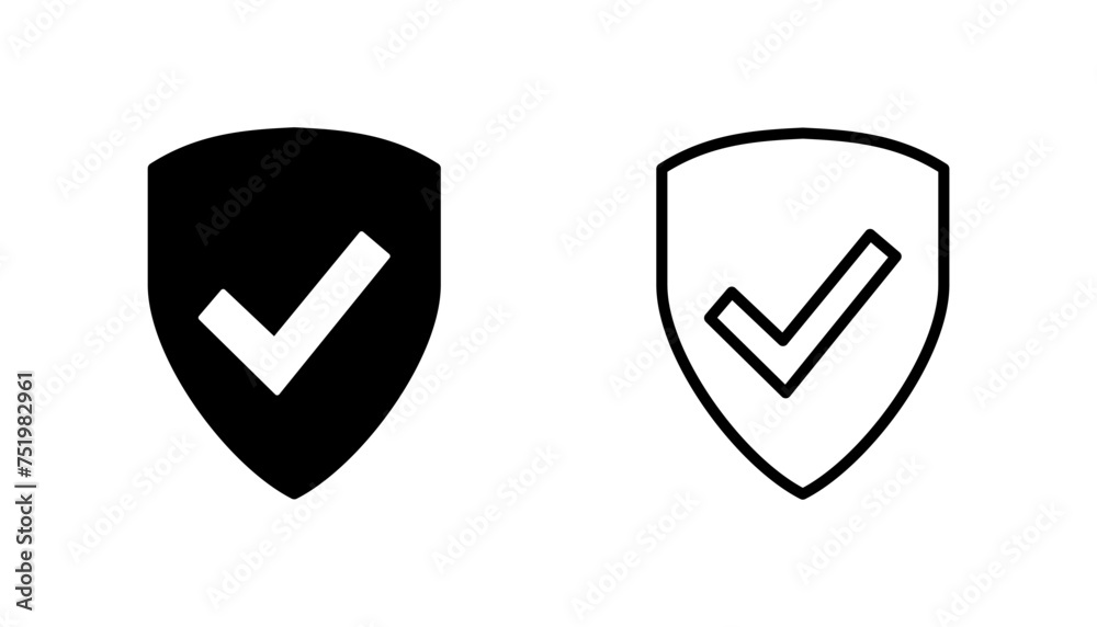 Shield check mark icon set. Protection approve sign. Safe icon vector Shield check mark icon set. Protection approve sign. Safe icon vector