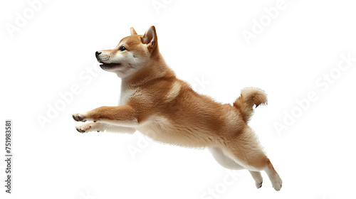 Healthy Shiba Inu dog jumping, isolated on transparent background