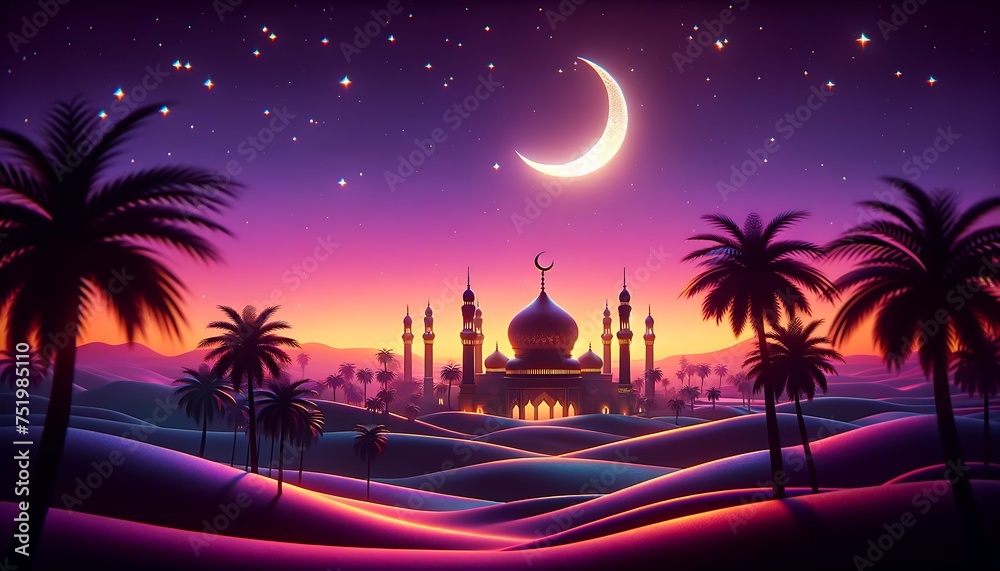 Naklejka premium Islamic backgrounds in the form of pictures of mosques, lanterns and various Islamic symbols
