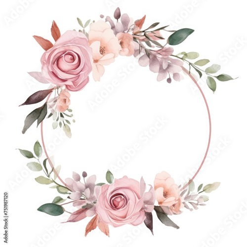 Watercolor flower frame rose and eucalyptus template