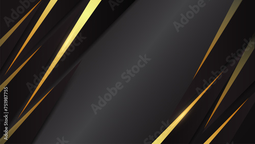 Luxury Abstract Black Background with soft texture decorated with Shiny golden lines Background PowerPoint.