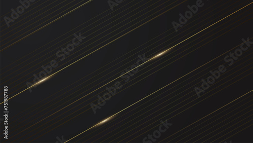 Luxury Abstract Black Background with soft texture decorated with Shiny golden lines Background PowerPoint.