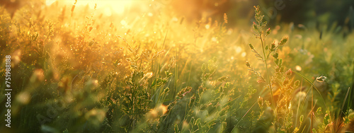 Summer meadow with grass with morning light. Summer or spring concept. 