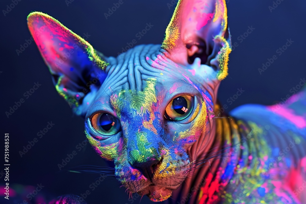 Neon cat hairless painted 