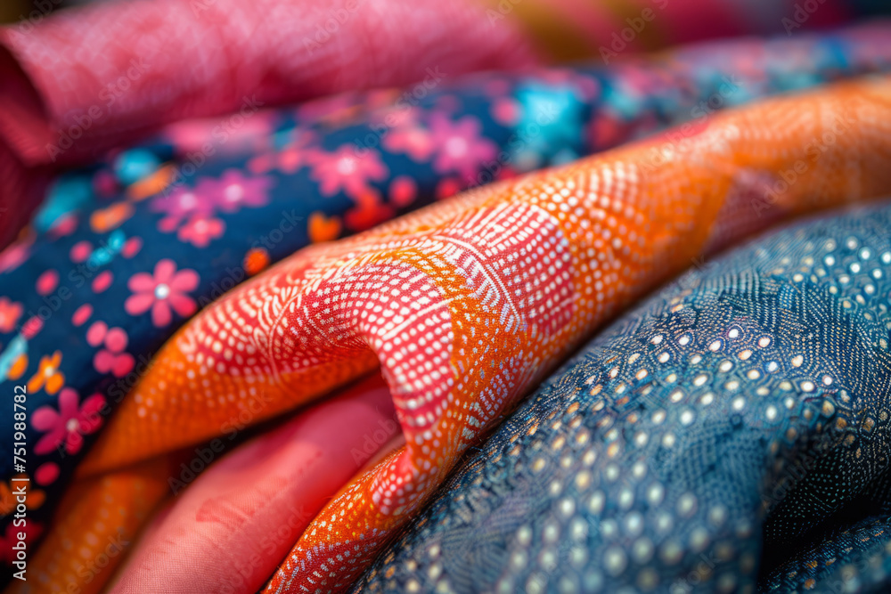 Close-up colourful Stacks in a Fabric Store Close-up colourful Stacks in a Fabric Store