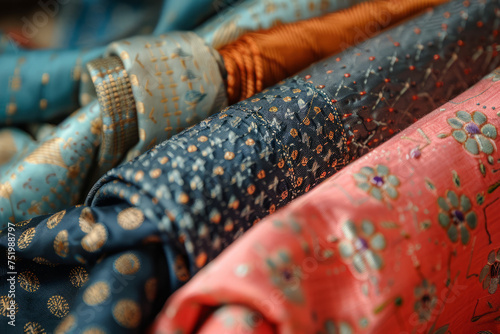 Close-up colourful Stacks in a Fabric Store