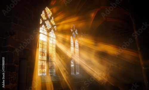 light rays coming through window of church