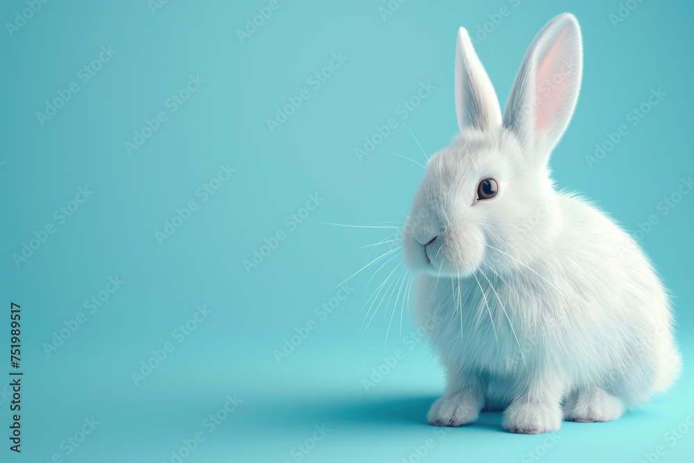 Obraz premium White rabbit on blue background