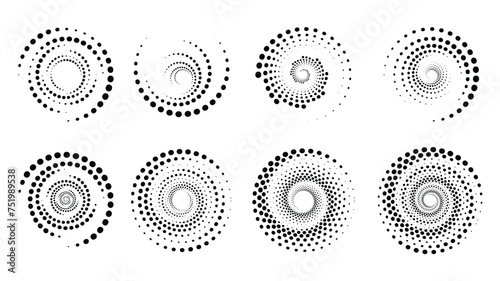 Set of Spiral Design Element. Halftone Vector Illustration. 