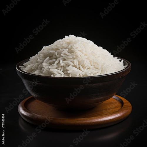 White rice pile isolated on black background