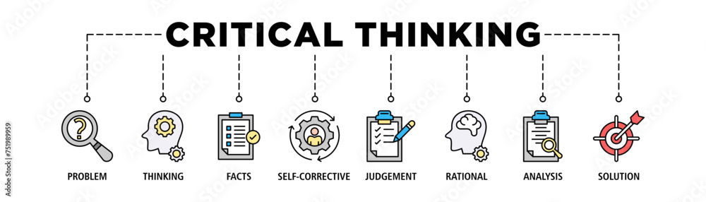 Critical thinking banner web icon set vector illustration concept for ...