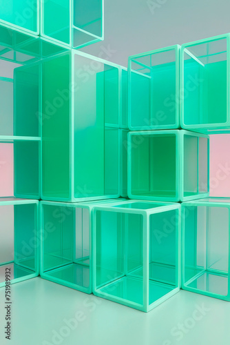 Abstract background of transparent x-ray geometric boxes and cube.