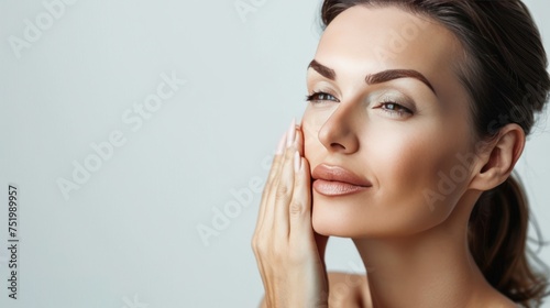 beautiful middle-aged woman skin care advertisements on a white background.