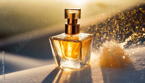 bottle of perfume, a bottle of perfume sitting on top of a table, a 3D render by Christopher Williams, cg society contest winner, magical realism, rendered in unreal engine, 