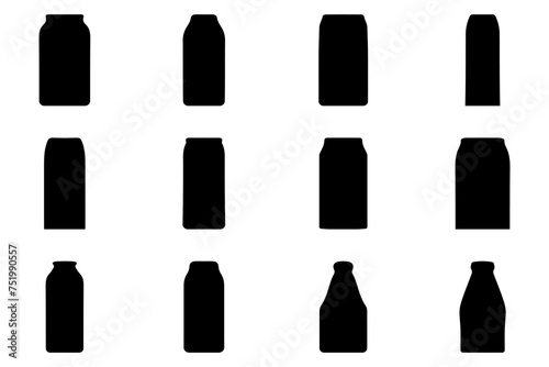 Simple silhouette of liquid milk packaging. Icon set
