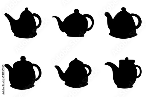 Simple silhouette of a teapot. Icon set