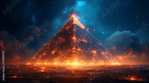 A futuristic multilayered pyramid stands as a symbol of financial security and success. Each layer represents a different stage of financial planning from building a solid