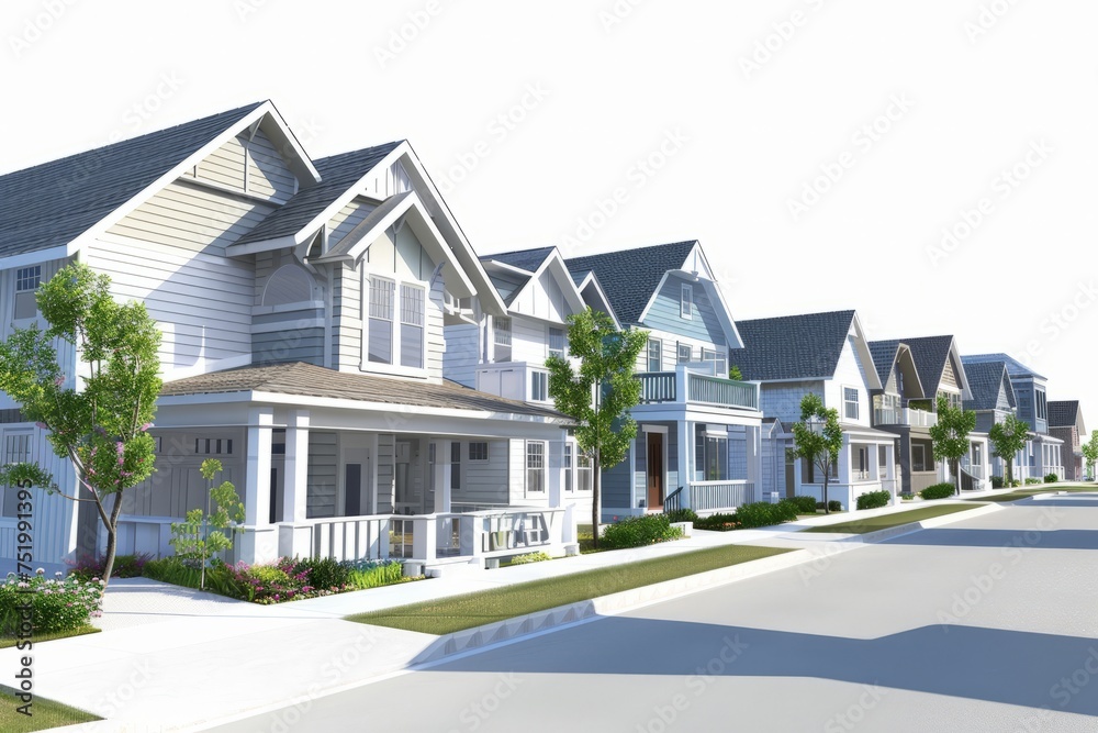 Suburban townhouse community, on isolated white background, Generative AI Suburban townhouse community, on isolated white background, Generative AI