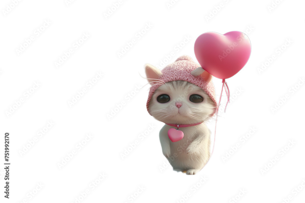 cat with pink hoodie and heart balloon