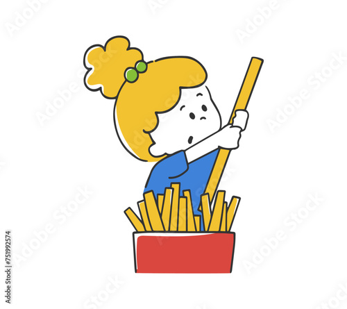 フライドポテトを持つ女の子