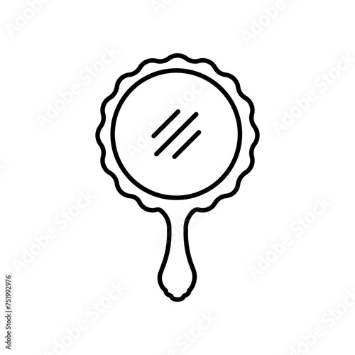 Hand mirror line icon isolated on white background.