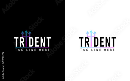 Trident Logo Template vector icon with digital illustration concept
