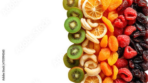 dried fruits on wooden background, top view with space for text isolated on transparent background