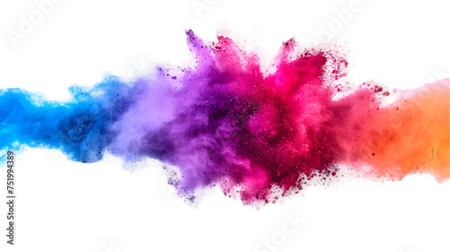Explosion of colored powder. Close up abstract dust on white background. Colored explosion. Paint holi isolated on transparent background