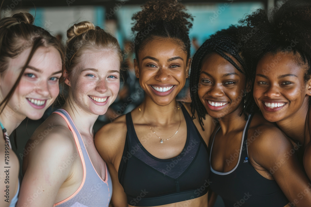Groups of multi-ethnic confident friends training together in the gym