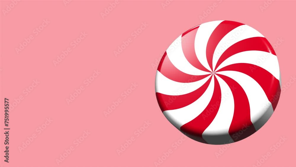 3D animation spinning striped red candy. Striped sugar candy. Striped peppermint candy. Animation for new years day, winter holiday, dessert, new years event 3D animation spinning striped red candy. Striped sugar candy. Striped peppermint candy. Animation for new years day, winter holiday, dessert, new years event
