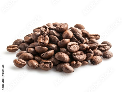 Isolated Coffee Beans White Background scattered coffee beans  glossy texture  medium roast  isolated on white background  close-up  rich brown color