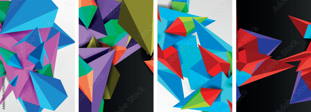 Mosaic triangles poster geometric abstract background set Mosaic triangles poster geometric abstract background set