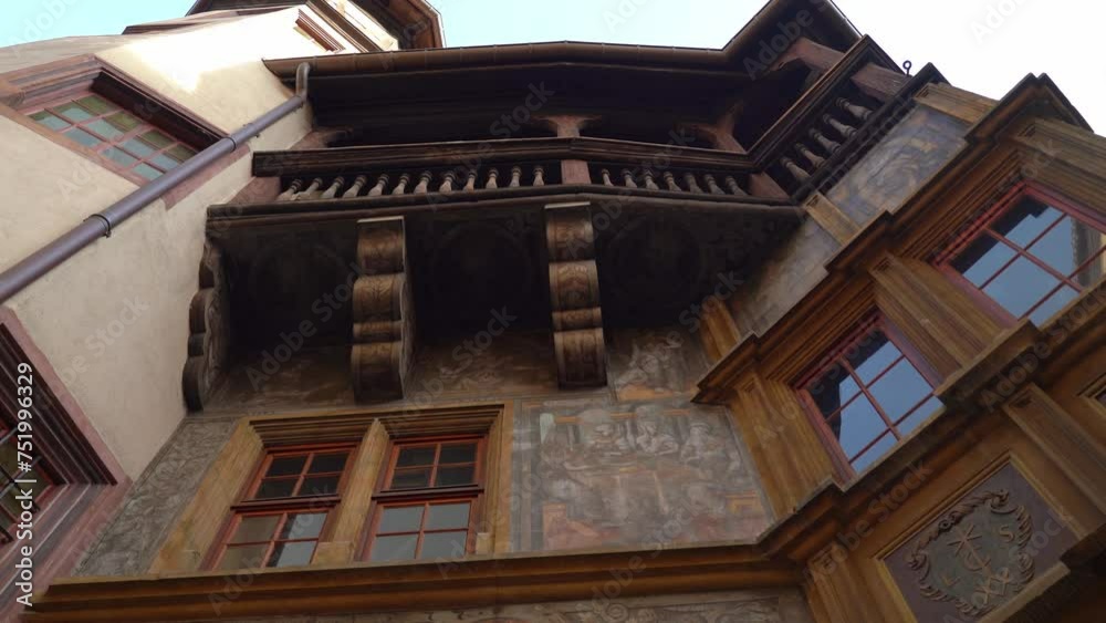 Built in 1537, Maison Pfister House is an early Rennaissance architectural triumph. There is a central tower and imposing gables over half timbered walls Built in 1537, Maison Pfister House is an early Rennaissance architectural triumph. There is a central tower and imposing gables over half timbered walls