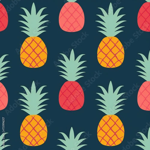 Pineapple seamless flat pattern. Summer background. Trendy tropical pattern with fruits for prints, textile, wrapping paper and decoration design.