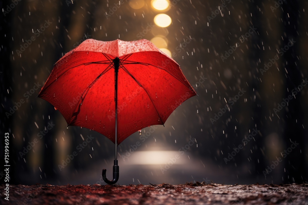 Heart-shaped umbrella in the rain.