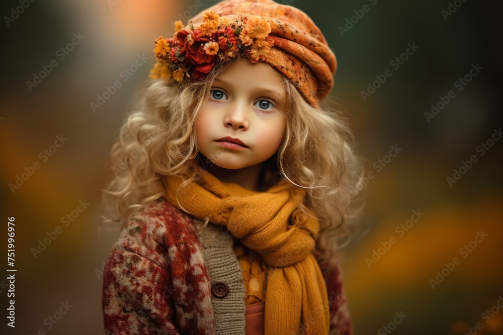 Portrait of a beautiful little girl in a hat and scarf. Portrait of a beautiful little girl in a hat and scarf.
