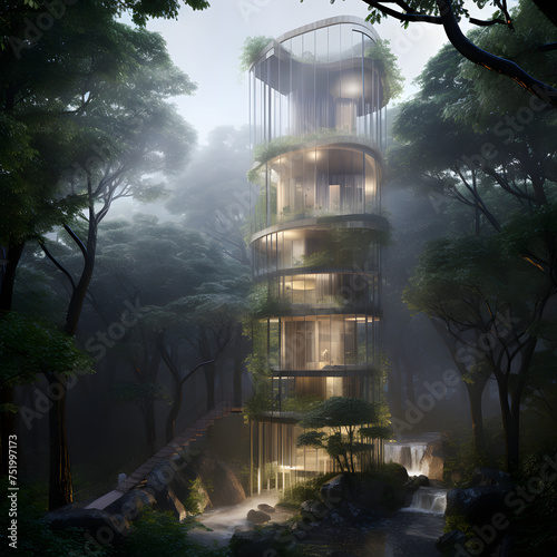 Eco-Friendly Skyscraper Oasis: Meticulous Design in Naturalistic Rendering Style photo