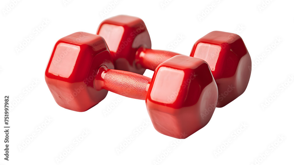 Pair of red dumbbells isolated on transparent background