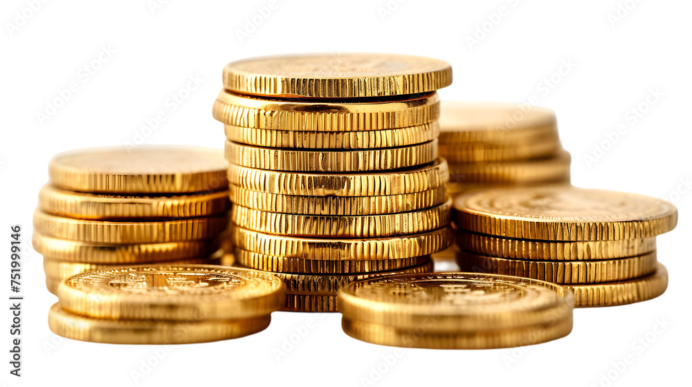 Stacks of Golden coins pile. Golden coins isolated on transparent background Stacks of Golden coins pile. Golden coins isolated on transparent background