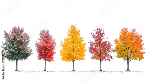 Seasonal trees shapes cover by snowy isolated on transparent background