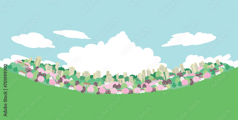 桜の咲く街並みのイラスト. 春の街並みのイラスト. 桜の咲く街並みのイラスト. 春の街並みのイラスト.
